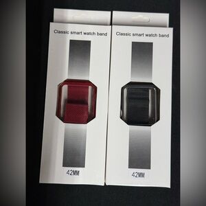 NEW 2PC Magnetic Classic Smart Watch Band and Face Cover - Red and Black 42mm